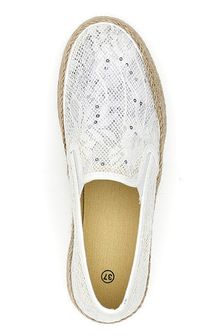 Weiße Häkel-Slipper mit Seilsohle Energy E129