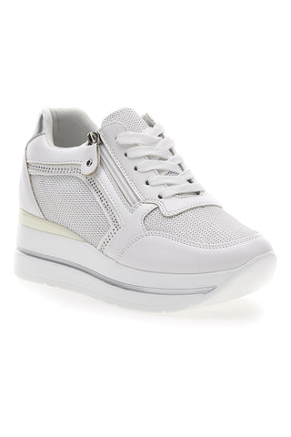 Sneakers Bianche con Zeppa e Cerniera Laterale ENERGY E45