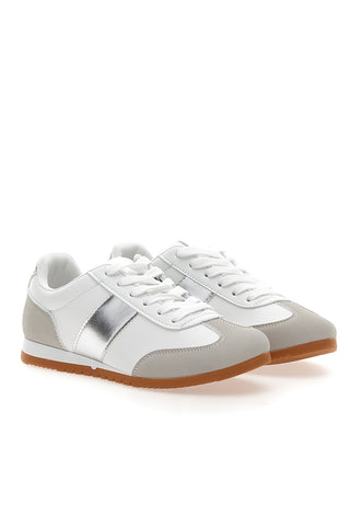 Sneakers Bianche con Banda Laterale Argento TALEMI 24250