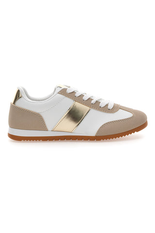 Sneakers Bianche e Beige con Banda Laterale Oro TALEMI 24250