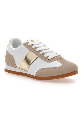 Sneakers Bianche e Beige con Banda Laterale Oro TALEMI 24250