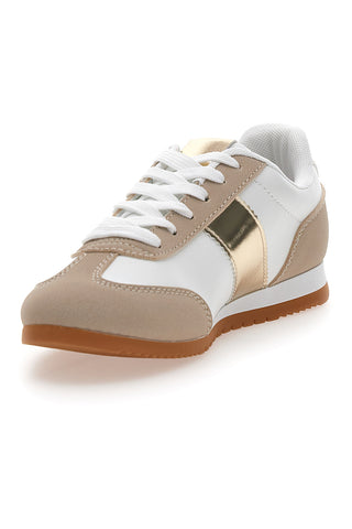 Sneakers Bianche e Beige con Banda Laterale Oro TALEMI 24250