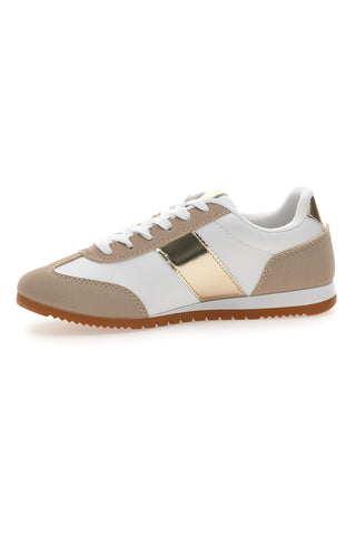 Sneakers Bianche e Beige con Banda Laterale Oro TALEMI 24250