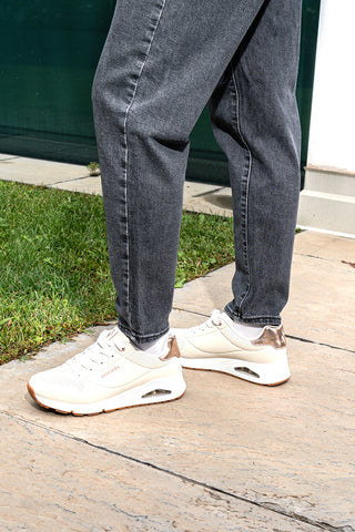 Sneakers beige con dettagli rose gold e suola Air Skechers Uno Gen1 Shimmer Away