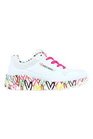 Sneakers bianche con cuori colorati Skechers Uno Lite