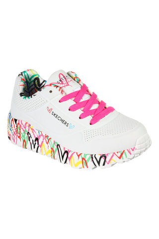 Sneakers bianche con cuori colorati Skechers Uno Lite
