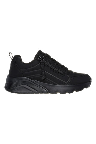Skechers Uno Lite Easy Zip – Schwarze Sneakers mit seitlichem Reißverschluss und Plateausohle
