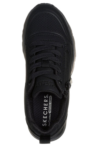 Skechers Uno Lite Easy Zip – Schwarze Sneakers mit seitlichem Reißverschluss und Plateausohle