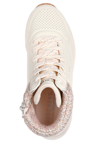 Sneakers bianche alte con collo in maglia Skechers Uno Gen1 Darling Daze
