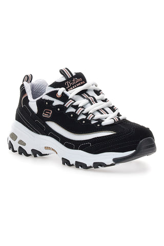 Schwarze Sneaker mit roségoldenen Details und Memory Foam Skechers D'Lites Devoted Fan