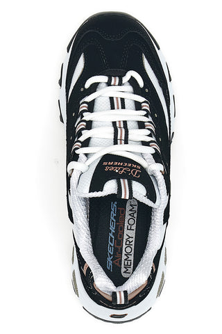 Schwarze Sneaker mit roségoldenen Details und Memory Foam Skechers D'Lites Devoted Fan