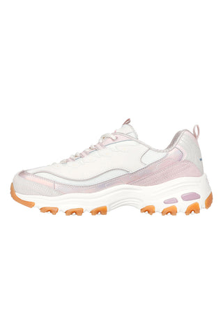 Skechers D'Lites Dazzling Shine – Weiße Sneakers mit lila Details und Memory Foam