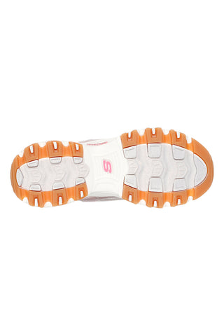 Skechers D'Lites Dazzling Shine – Weiße Sneakers mit lila Details und Memory Foam