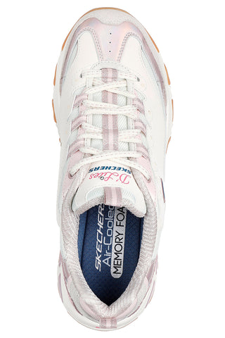 Skechers D'Lites Dazzling Shine – Weiße Sneakers mit lila Details und Memory Foam