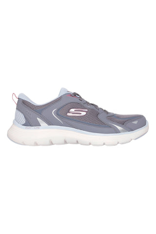 Skechers Flex Appeal 5.0 Retro Rush – staubgraue Mesh-Sneaker mit Memory-Schaum
