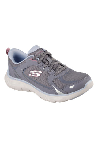 Skechers Flex Appeal 5.0 Retro Rush – staubgraue Mesh-Sneaker mit Memory-Schaum