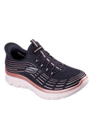 Skechers – Summits Plus Soft Luster – Leichte schwarze Sneakers aus atmungsaktivem Stoff