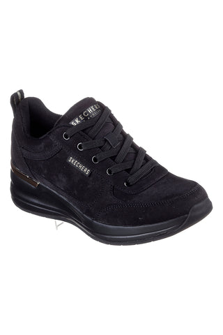 Skechers – Billion 2 Prissy N Plush – Schwarze Keilsneaker mit Metallic-Details