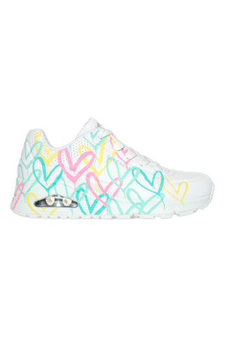 Sneakers bianche con stampa cuori termoreattiva Skechers Uno Changed Love