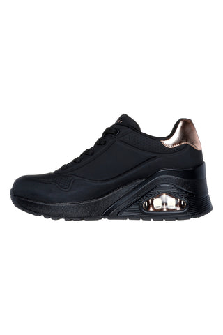 Skechers – Uno Wedge Hi Steps – Schwarze Keilsneaker mit goldenen Details