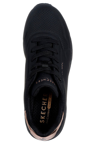 Skechers – Uno Wedge Hi Steps – Schwarze Keilsneaker mit goldenen Details