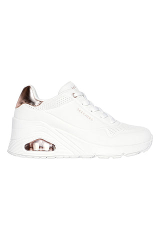 Sneakers bianche con zeppa e dettagli oro Skechers Uno Wedge Hi Steps