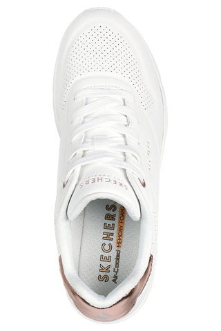 Sneakers bianche con zeppa e dettagli oro Skechers Uno Wedge Hi Steps