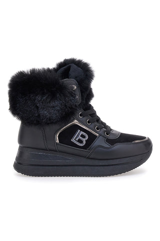 Laura Biagiotti 9257 Schwarze, pelzgepolsterte Sneakers