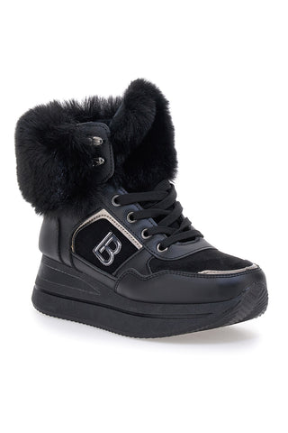 Laura Biagiotti 9257 Schwarze, pelzgepolsterte Sneakers
