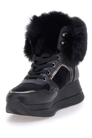 Laura Biagiotti 9257 Schwarze, pelzgepolsterte Sneakers