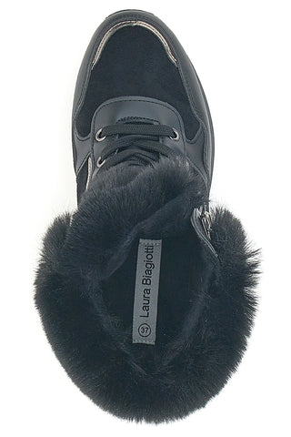 Laura Biagiotti 9257 Schwarze, pelzgepolsterte Sneakers