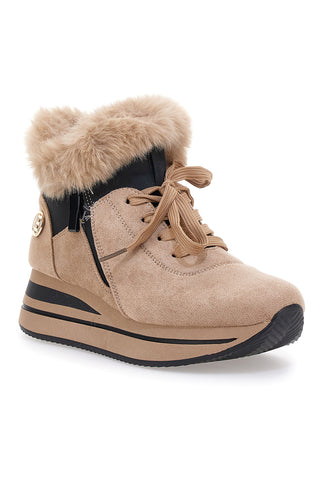 Sneakers beige imbottite con pelliccia sintetica Laura Biagiotti 9255M