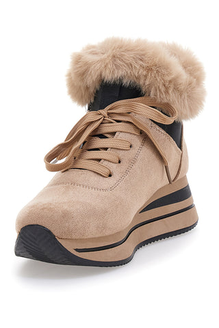 Sneakers beige imbottite con pelliccia sintetica Laura Biagiotti 9255M