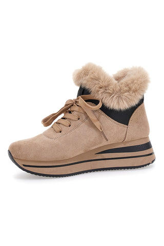 Sneakers beige imbottite con pelliccia sintetica Laura Biagiotti 9255M