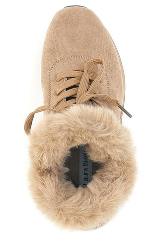 Sneakers beige imbottite con pelliccia sintetica Laura Biagiotti 9255M