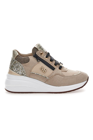 Beige Sneaker mit Glitzer und seitlichem Reißverschluss Mariella Burani 51751C1104