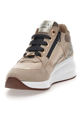 Beige Sneaker mit Glitzer und seitlichem Reißverschluss Mariella Burani 51751C1104