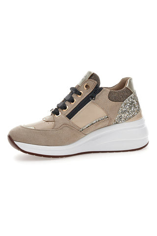 Beige Sneaker mit Glitzer und seitlichem Reißverschluss Mariella Burani 51751C1104