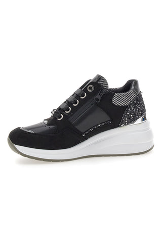 Schwarze Sneaker mit Glitzer und seitlichem Reißverschluss, Mariella Burani 51751C1120