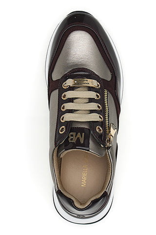 Burgunderrote und beige Sneaker mit Reißverschluss und Lackdetails, Mariella Burani 51742C1149
