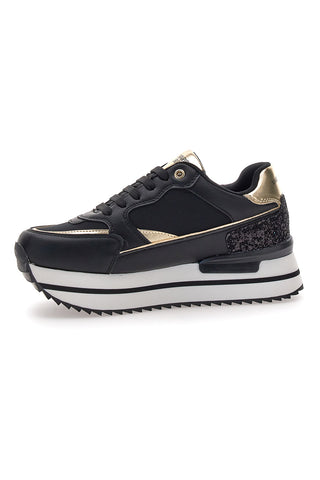 Burani 51800C1132 schwarze Keil-Sneaker mit goldenen Glitzerdetails