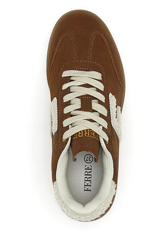 Sneakers marroni in effetto suede con logo ricamato Ferre' F501C532