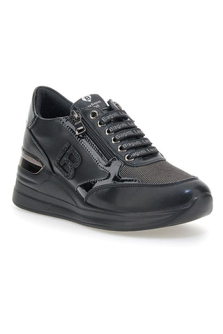 Schwarze Sneaker mit seitlichem Reißverschluss und glänzenden Einsätzen Laura Biagiotti L97609514