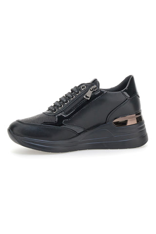 Schwarze Sneaker mit seitlichem Reißverschluss und glänzenden Einsätzen Laura Biagiotti L97609514