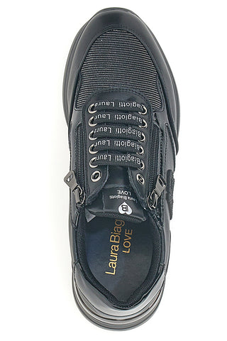 Schwarze Sneaker mit seitlichem Reißverschluss und glänzenden Einsätzen Laura Biagiotti L97609514