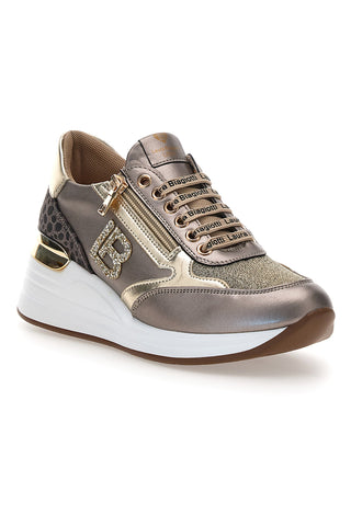 Goldene und bronzefarbene Sneaker mit Glitzerlogo Laura Biagiotti L97609515