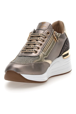 Goldene und bronzefarbene Sneaker mit Glitzerlogo Laura Biagiotti L97609515