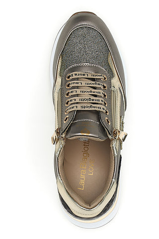 Goldene und bronzefarbene Sneaker mit Glitzerlogo Laura Biagiotti L97609515