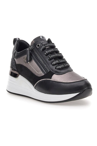 Laura Biagiotti L97619516 schwarze Sneaker mit Reißverschluss und Glitzerdetails
