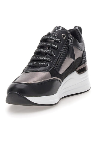 Laura Biagiotti L97619516 schwarze Sneaker mit Reißverschluss und Glitzerdetails